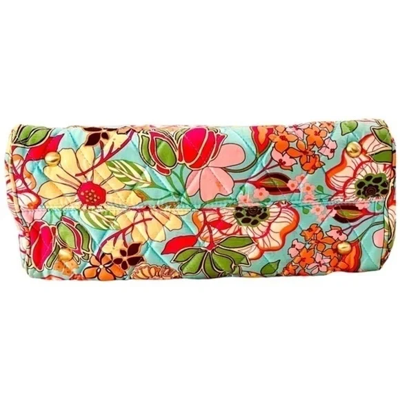 Vera Bradley 100% Silk Collection Tropical Floral Shoulder Bag Purse Aqua Coral - Picture 5 of 16